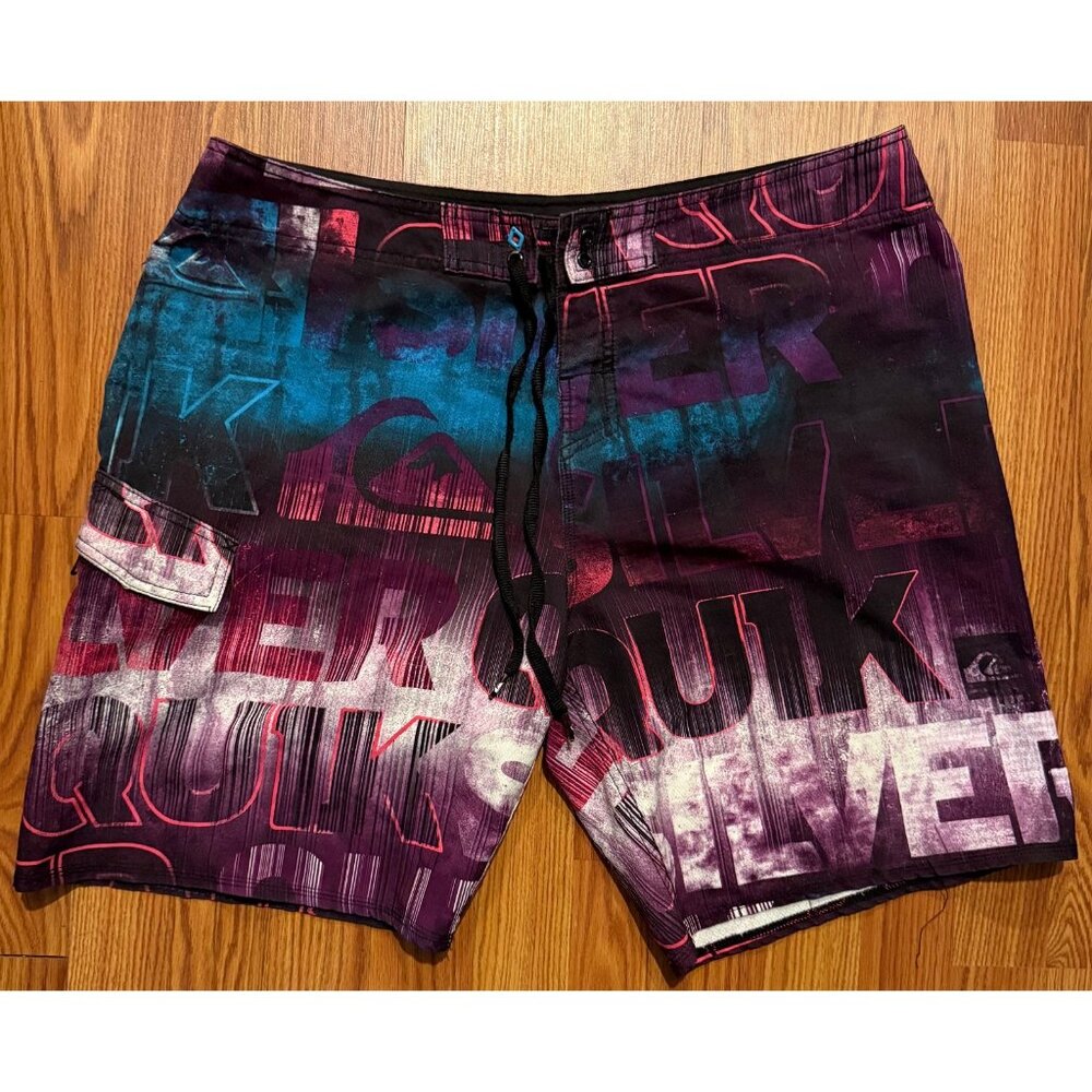 Quiksilver Spellout AOP Board Shorts Mens 38 9" Grunge Swim Trunks